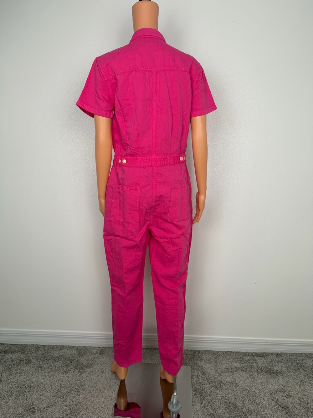Outerknown S.E.A. Suit Short Sleeve Jumpsuit Organic Cotton Linen Hibiscus - Picture 4 of 11